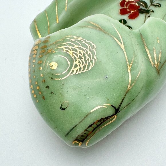 Antique Chinese Hand-Painted Fish Shaped Ceramic Dish Qing Dynasty Green - Picture 7 of 10